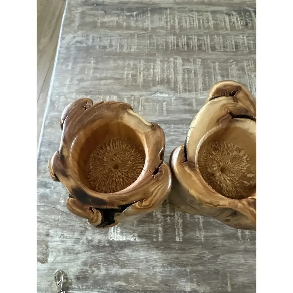 Colorado Aspen Wood Set Of 2 Hand Carved Votive Candle Holders 7”